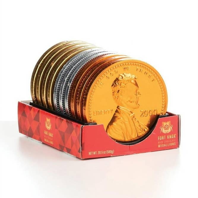 Medaglione Gigante Fort Knox Monete Miste Cioccolato 3,94" 2oz 10 pz per la vendita all'ingrosso da parte di Long Island Candy Factory