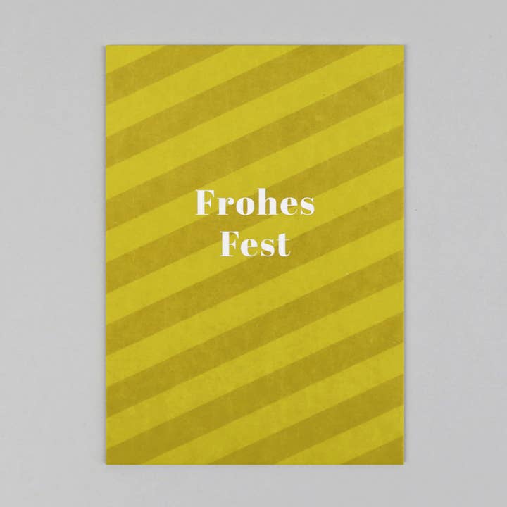 Woodcut Cloe Christmas Yellow Stripe Postcard for wholesale by Kunst an Papier