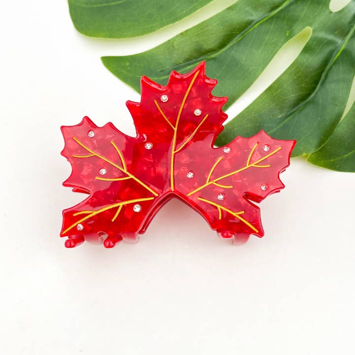 TheDivaSoap - Wholesale Hair clip – Women’s - Acetate Red Maple Leaf Hair Claw, Autumn & Winter Hair Clip