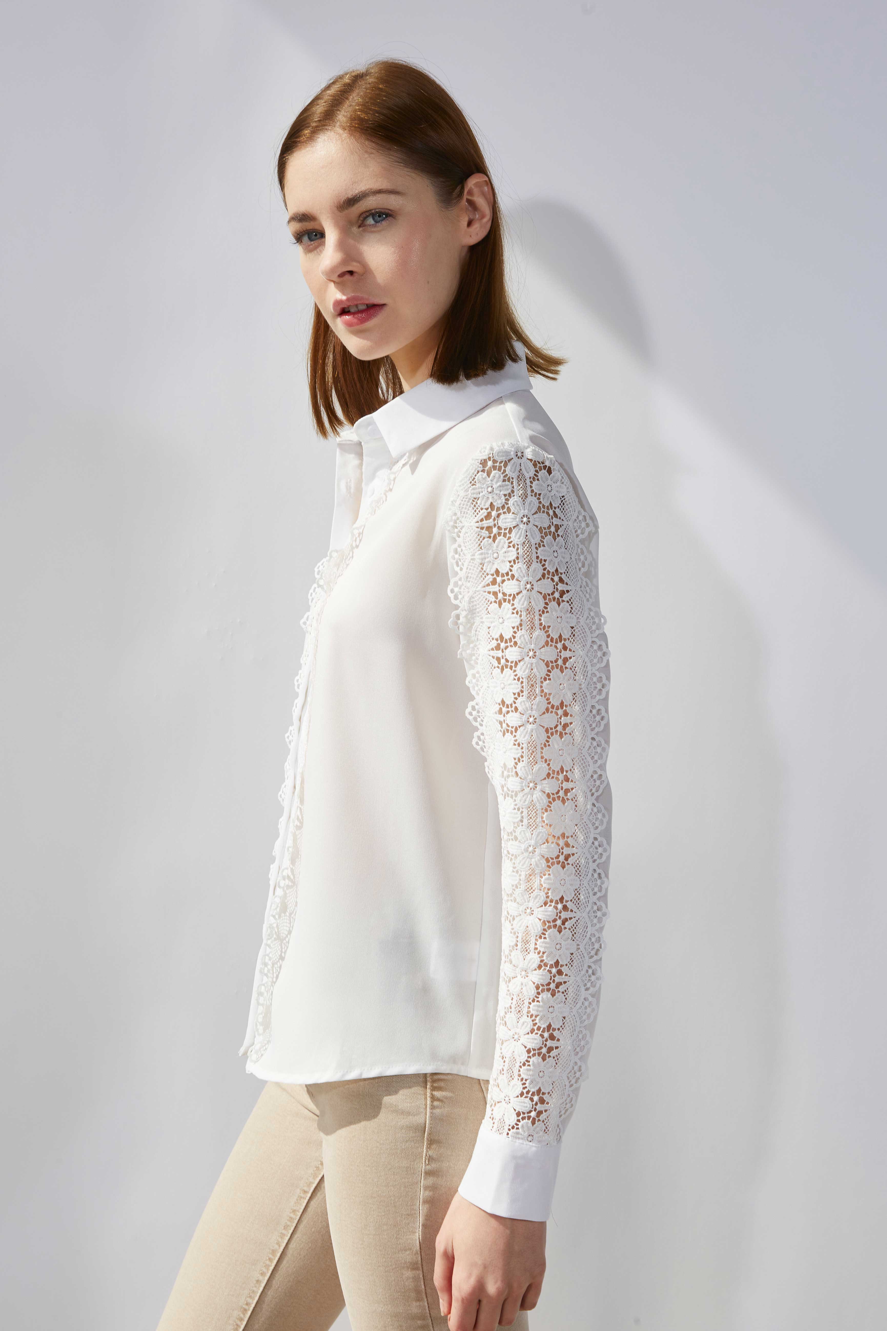 ELLI WHITE - Wholesale Button Down Shirt - Women's - Shirt with lace insert2