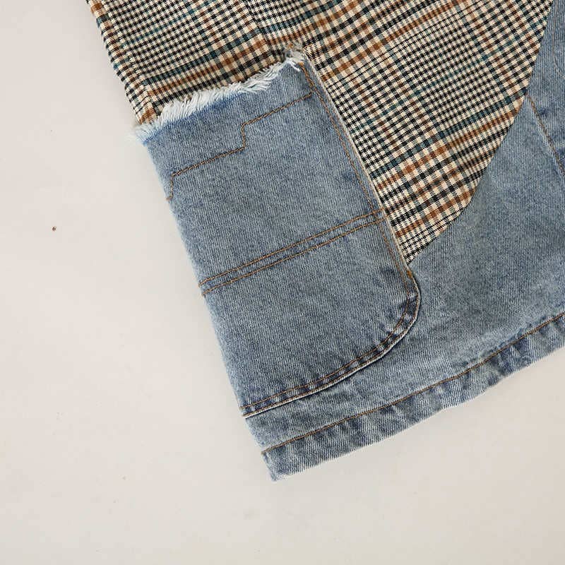 Luxe & Leather by Madonna & Co - Vente Blazer – femme - Blazer en jean à carreaux 3