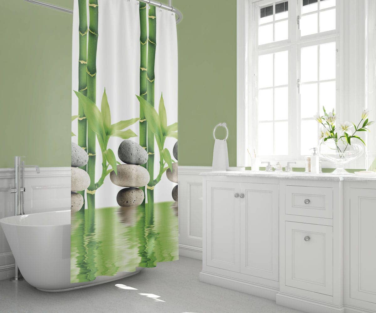 TROPIK HOME - Wholesale Shower Curtain - Bamboo and Stones, Extra Long Fabric Bathroom Shower Curtain2