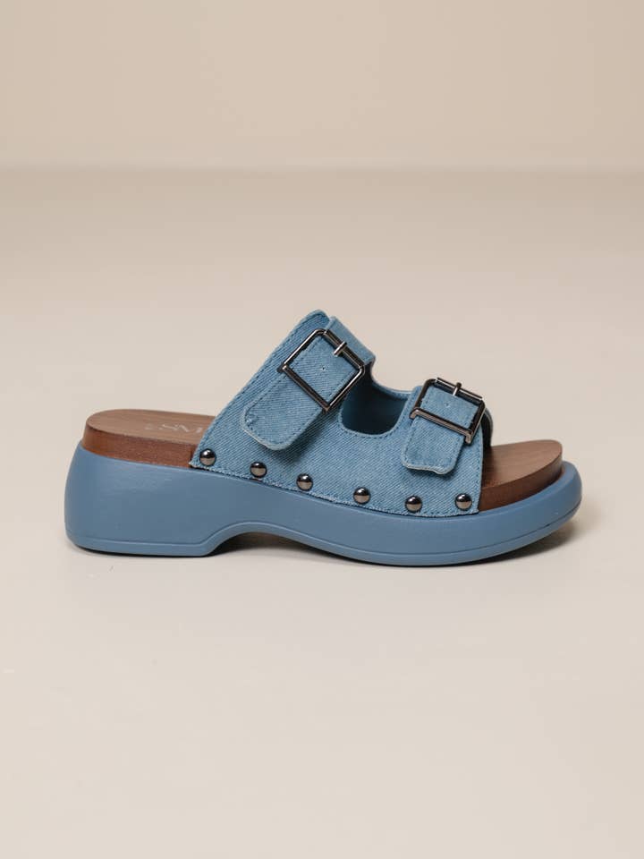 249973 - Denim sandals with wooden sole for wholesale by SMF