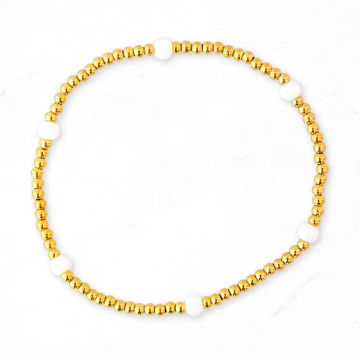 Golden Thread - Wholesale Beaded Bracelet - Gold Seed Bead Stacking Bracelets | White0