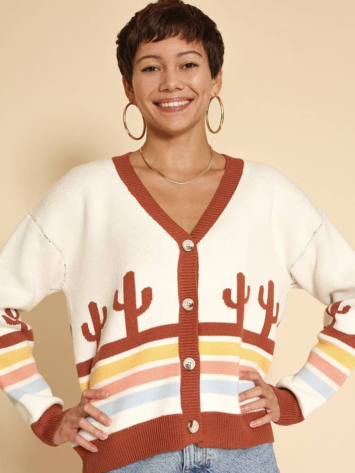 Fløde multi Ørken retro stribe cardigan for engroshandel på Faire0