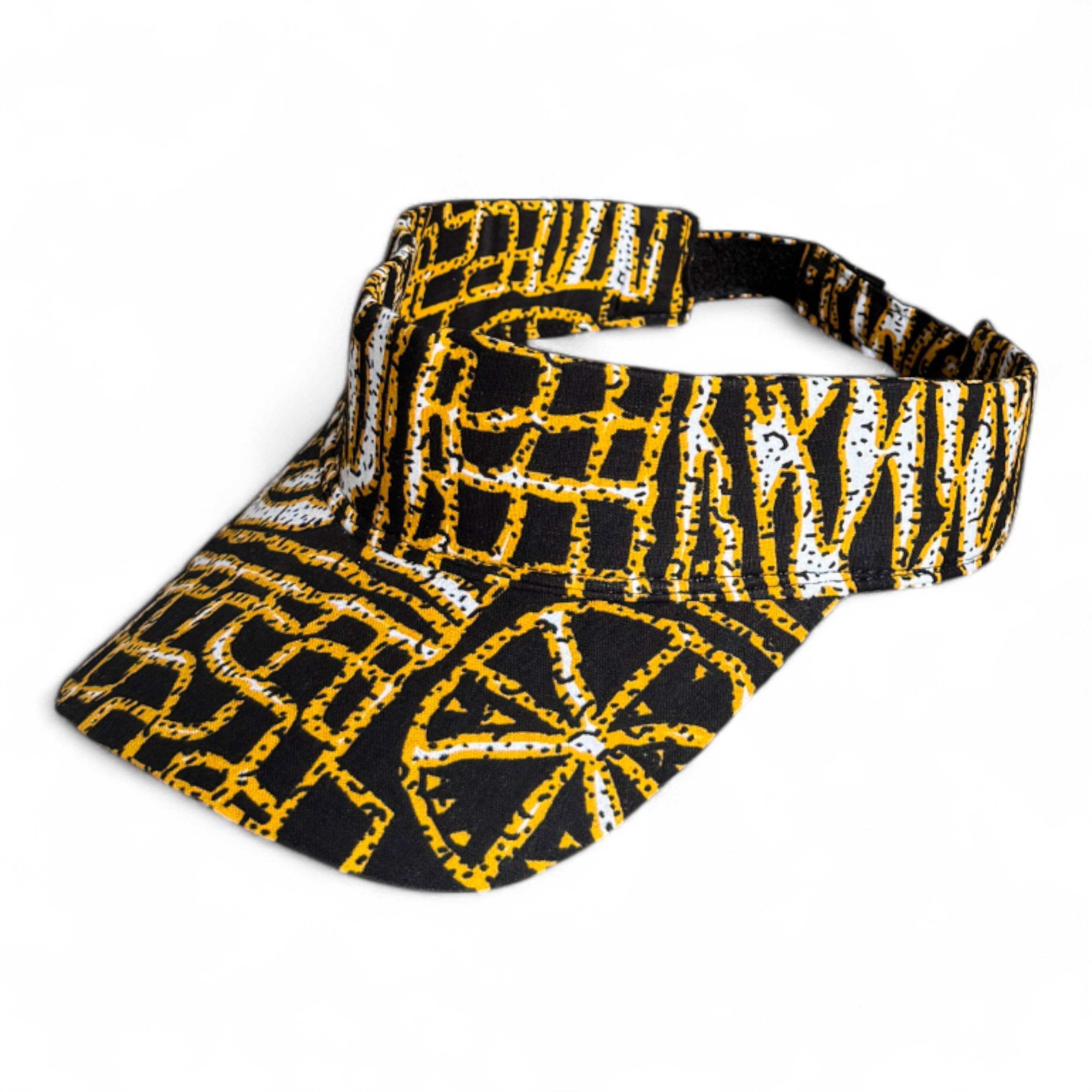 AfricanFabs - Wholesale Visor - Women's - African print Sun visor cap - Black Yellow Ndop Cameroon0