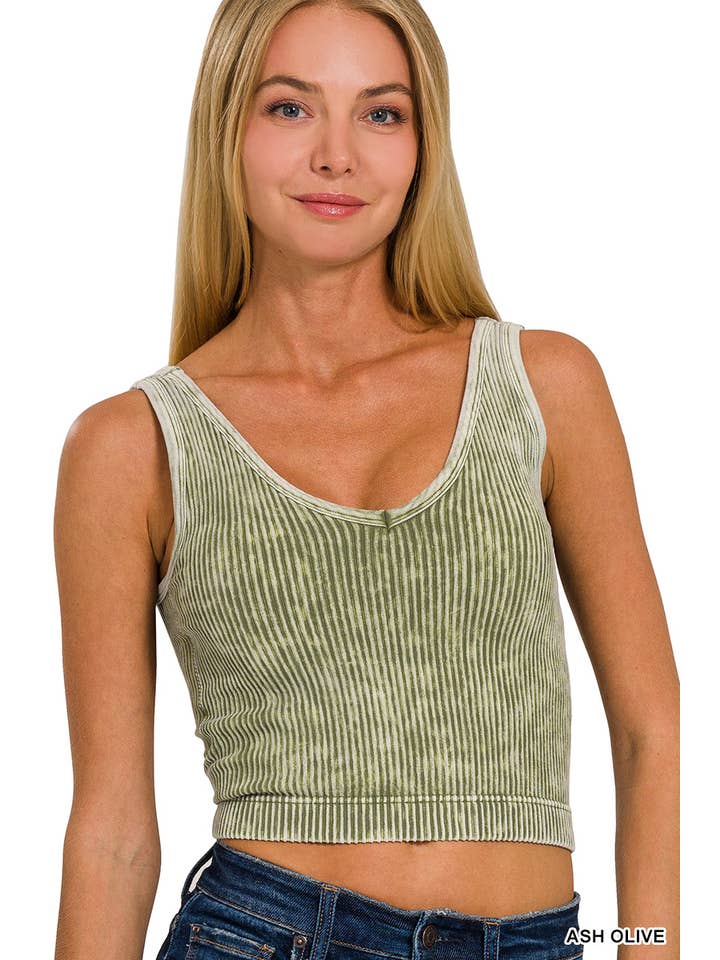 42POPS - Wholesale Tank Top - Women's - ',,,_....WASHED RIB CROP V-NECK TANK w/ removable bra