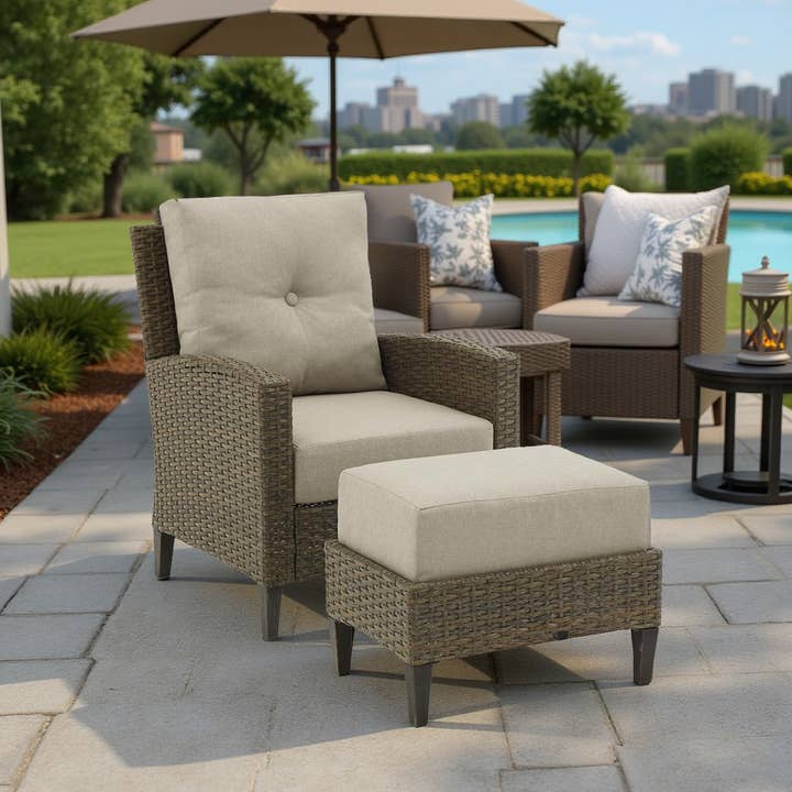 Greenwestons - Wholesale Patio set - Outdoor Wicker High Back Chair Set Oatmeal Patio Furniture4