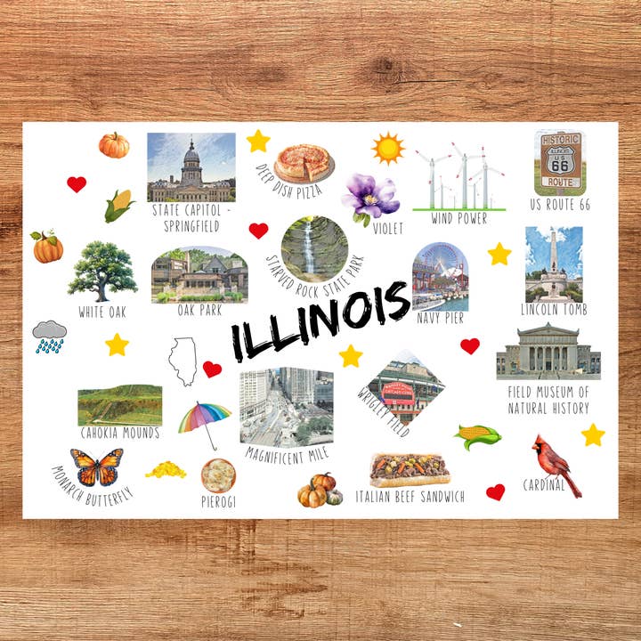 Illinois State Collage Postcard for wholesale by The Writerie
