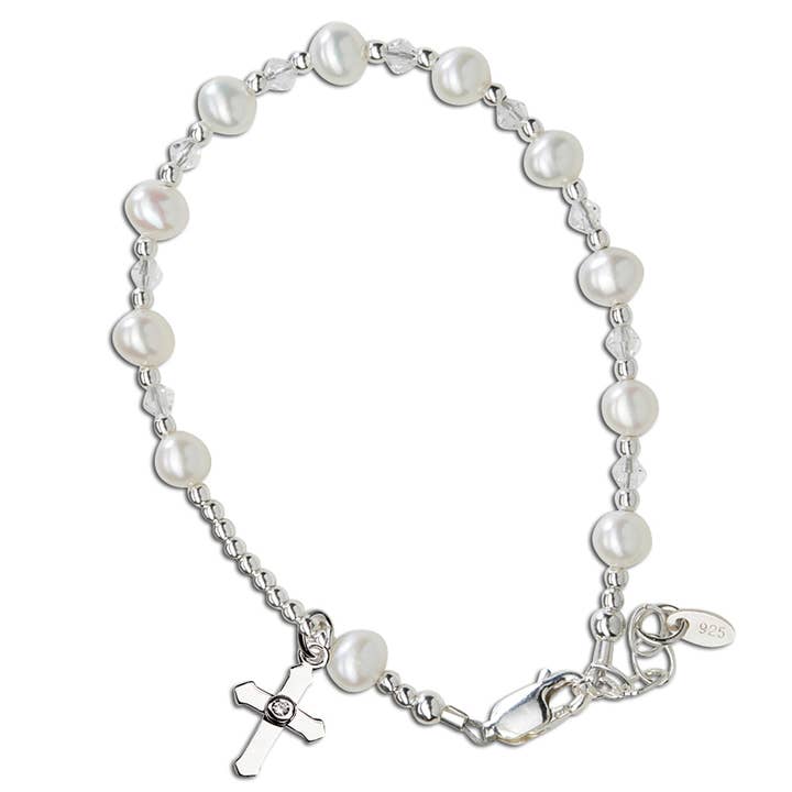 Cherished Moments - Wholesale Beaded Bracelet - Kids - Sterling Silver Girls First Communion Rosary Bracelet Gift