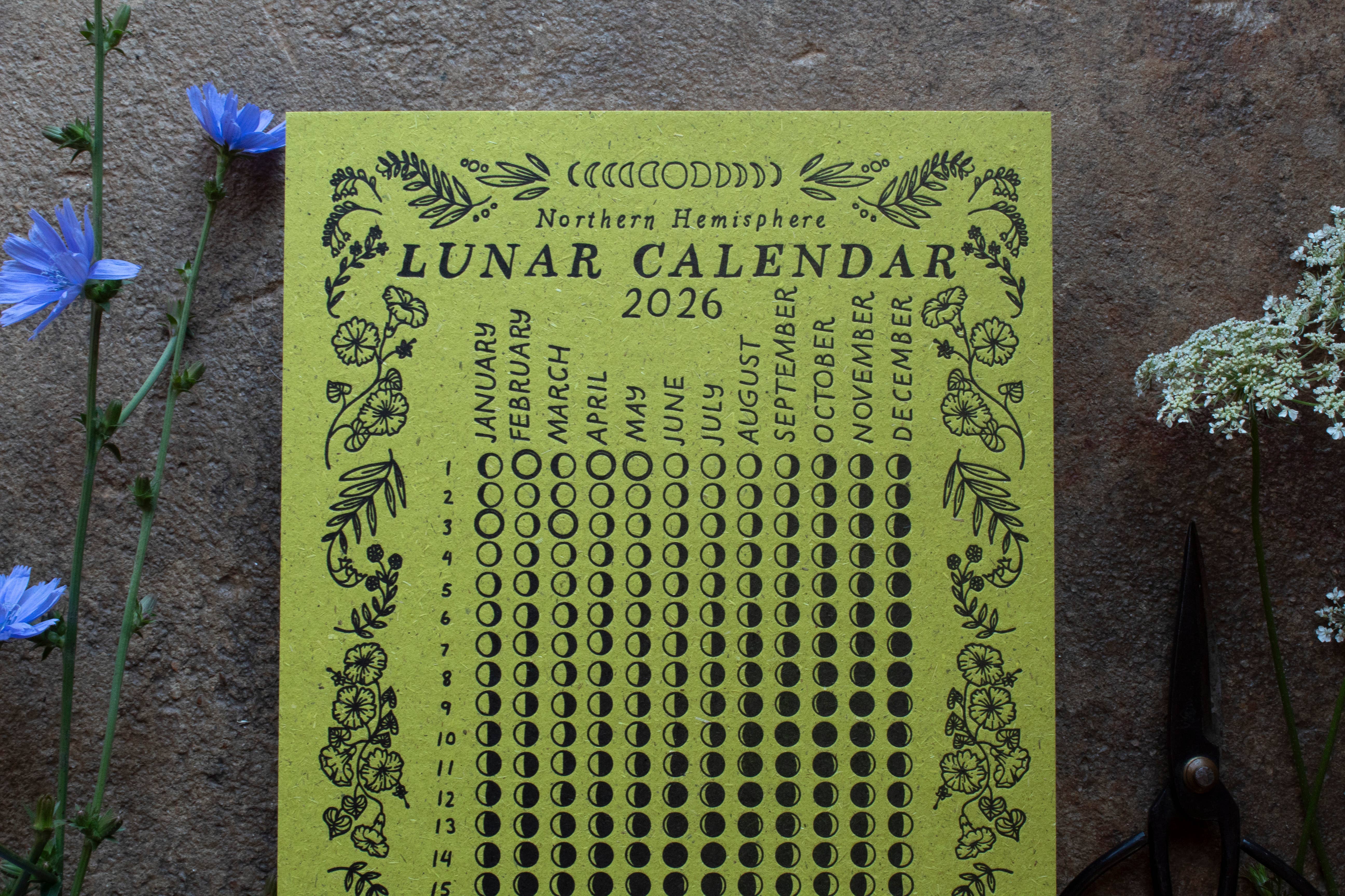 Ratbee Press - Vendita all'ingrosso Calendario - Calendario lunare 2026, fasi lunari, regalo di Natale 2025, muschio3