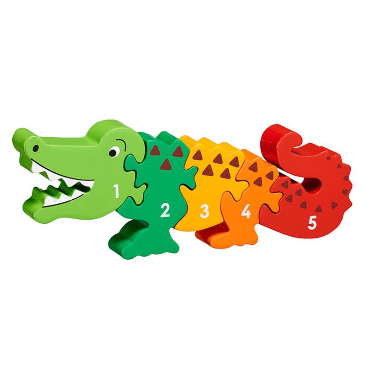 Puzzle 1 à 5 en crocodile - Jouet pour enfants en bois fabriqué à la main et issu du commerce équitable pour la vente par Lanka Kade (UK) Ltd