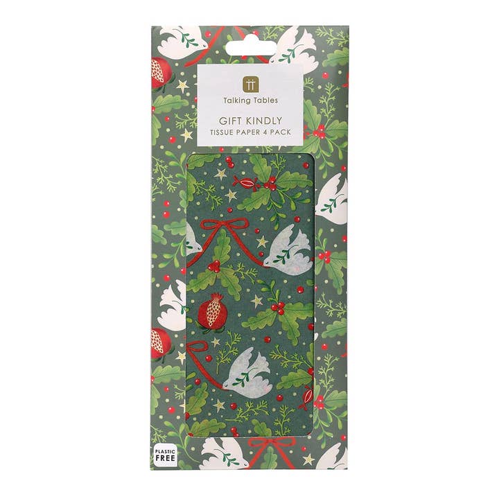 Talking Tables UK – wholesale Tissue paper – Folklore Green Christmas Tissue Paper | 4 Sheets |