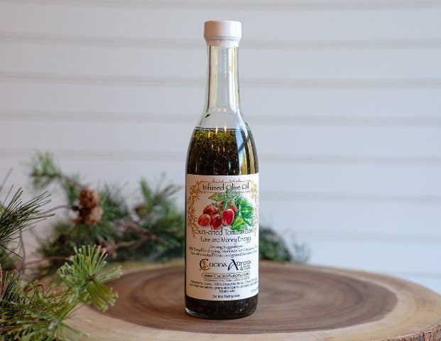 Cucina Aurora Kitchen Witchery - Vente Huile d'olive - Huile d'olive infusée aux tomates séchées et au basilic2