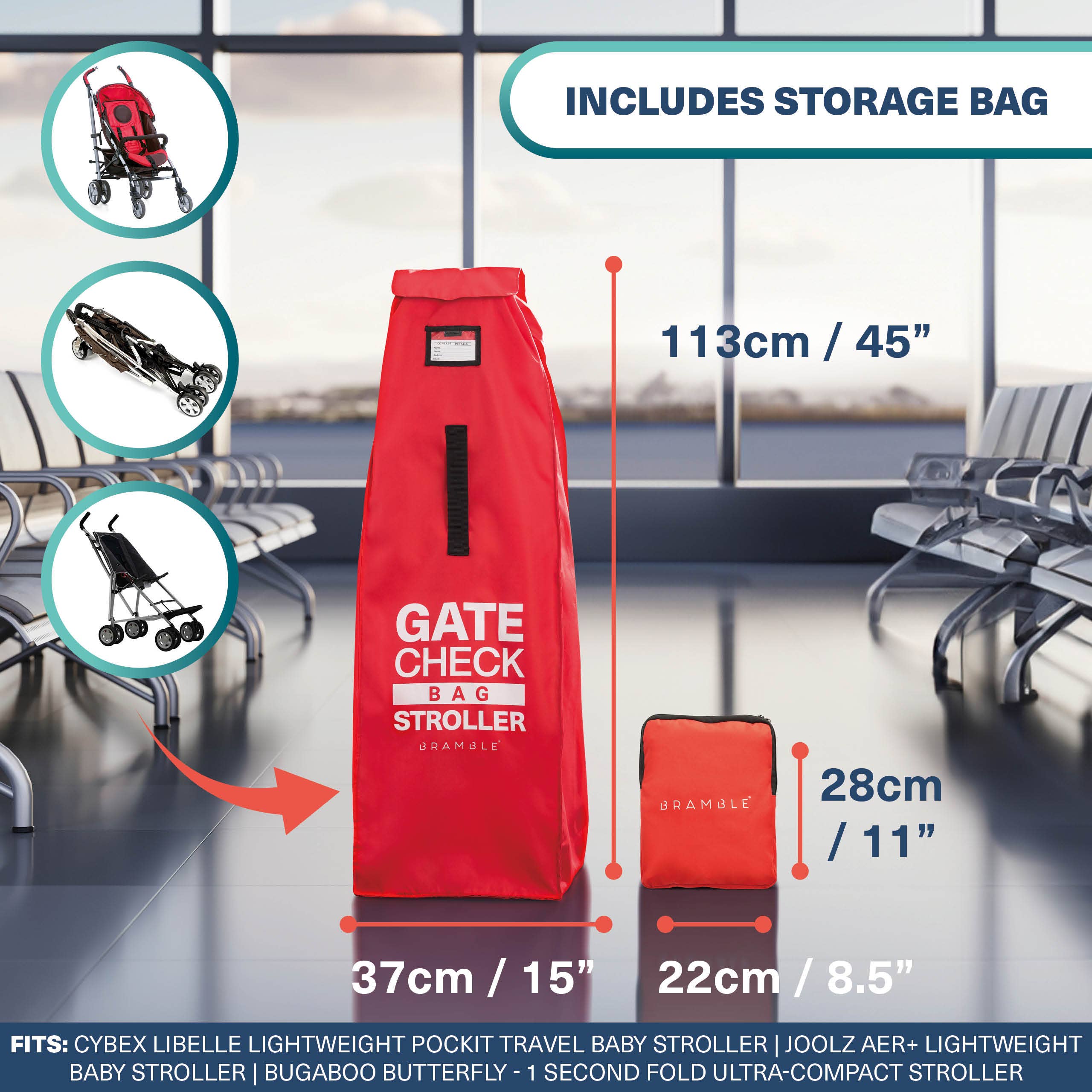 Bramble – wholesale Travel set – Pushchair/Pram Travel Bag for Airplane (Red, Small Size)1