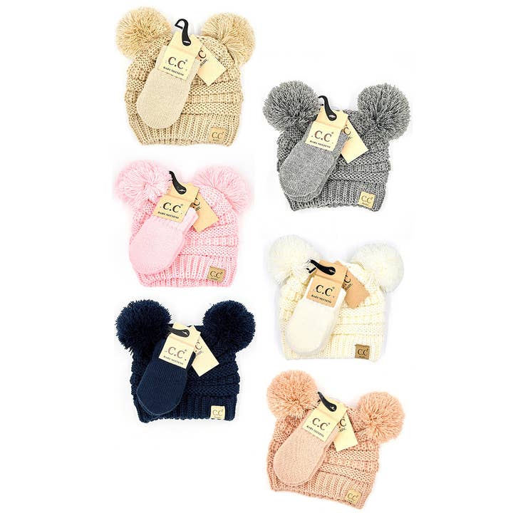 Hana - Wholesale Beanie - Kids - C.C Baby Solid Ribbed Pom Beanie and Mitten Glove9