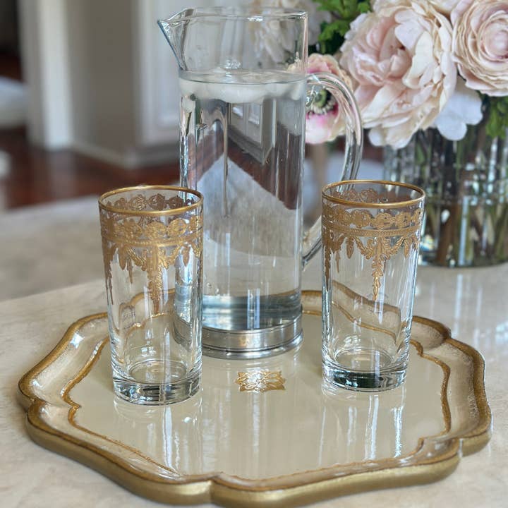 Arte Italica & Crown Linen Designs - Wholesale Charger plate - Florentino Baroque Wooden Charger/Tray, Taupe - NEW5