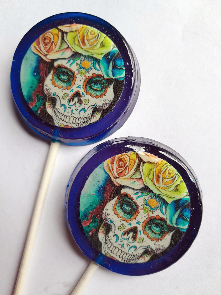Homespun Parties - Vente Sucettes - Sucettes Sugar Skull, bonbons d'Halloween chics, All Souls1