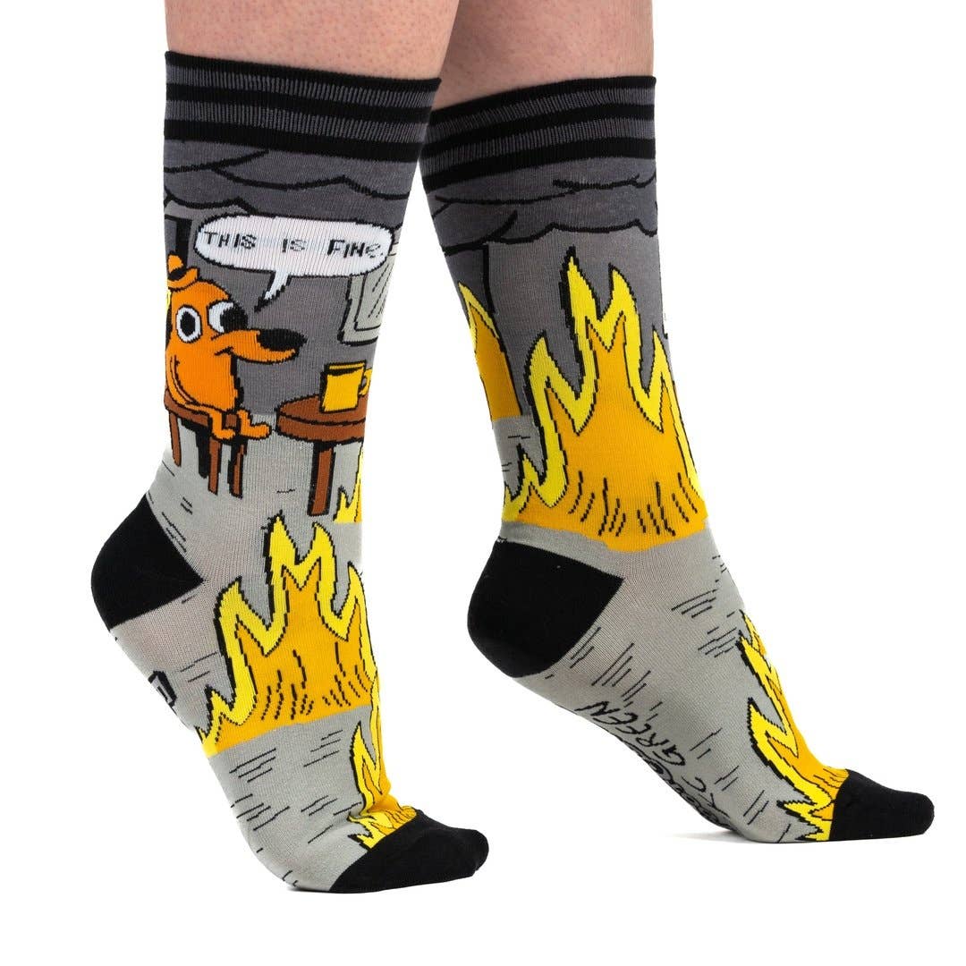 FootClothes LLC - Wholesale Socks - Unisex - This is Fine: Noir Edition Crew Socks5
