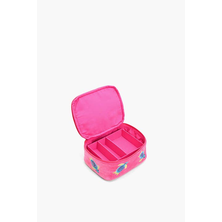 America & Beyond - Vente Boîte/rangement à bijoux - Boîte à bijoux brodée en velours, tortue rose