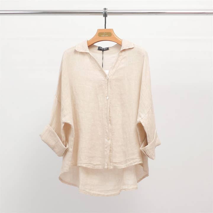 Cecile Wang - Wholesale Button Down Shirt - Women's - Open collar linen shirt YX893035