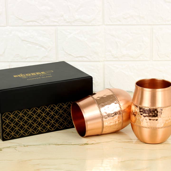 El'Cobre-Ecozonelifestyle – Großhandel Trinkglas/Tasse – Kupfer-Gläser-Set Mid-Sequence im Geschenkbox (2 Gläser)4
