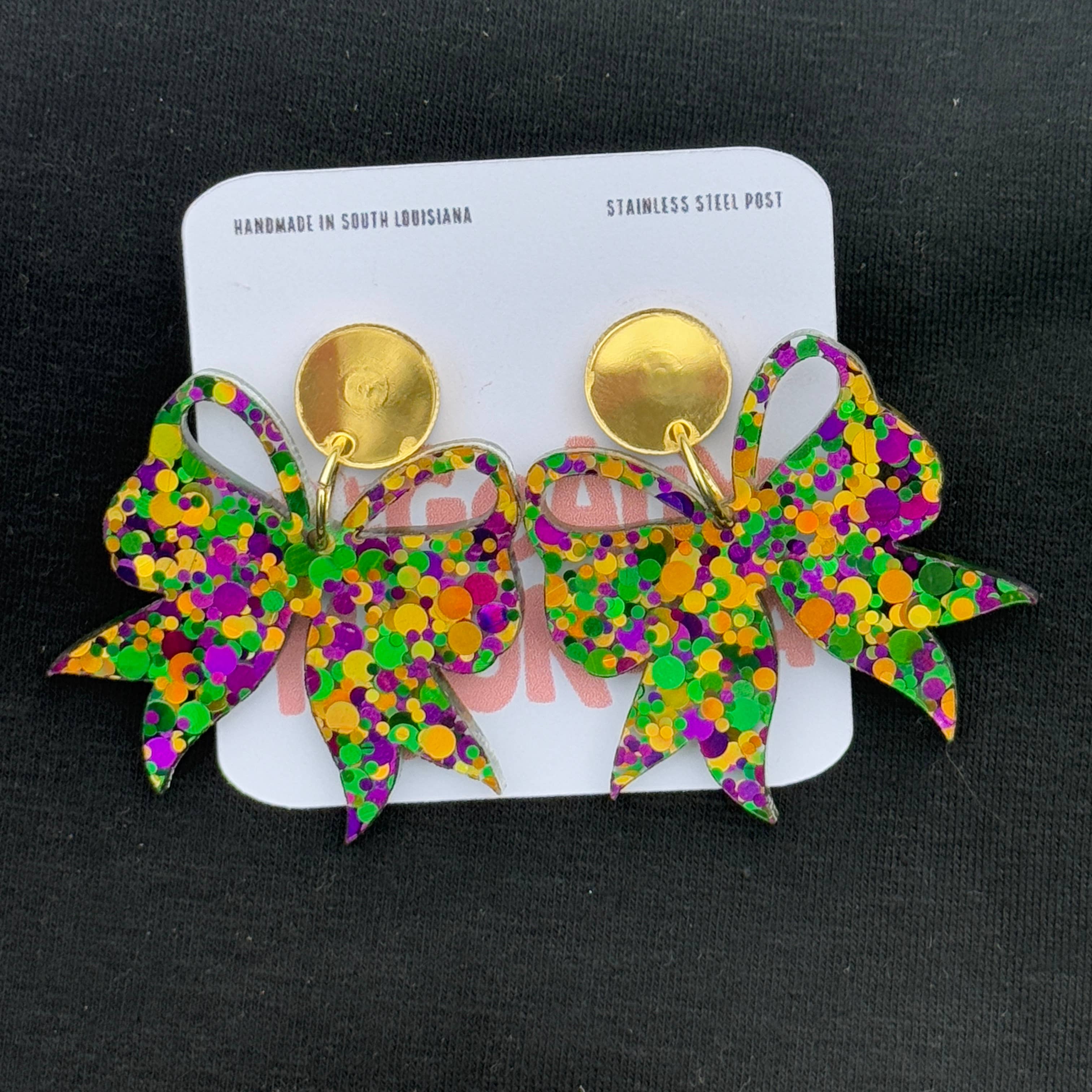 Geaux Magnolia - Venta al por mayor Pendientes colgantes - Pendientes Colgantes con Lazo Coqueta de Mardi Gras2