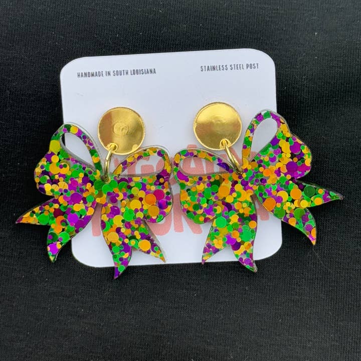 Geaux Magnolia - Venta al por mayor Pendientes colgantes - Pendientes Colgantes con Lazo Coqueta de Mardi Gras2