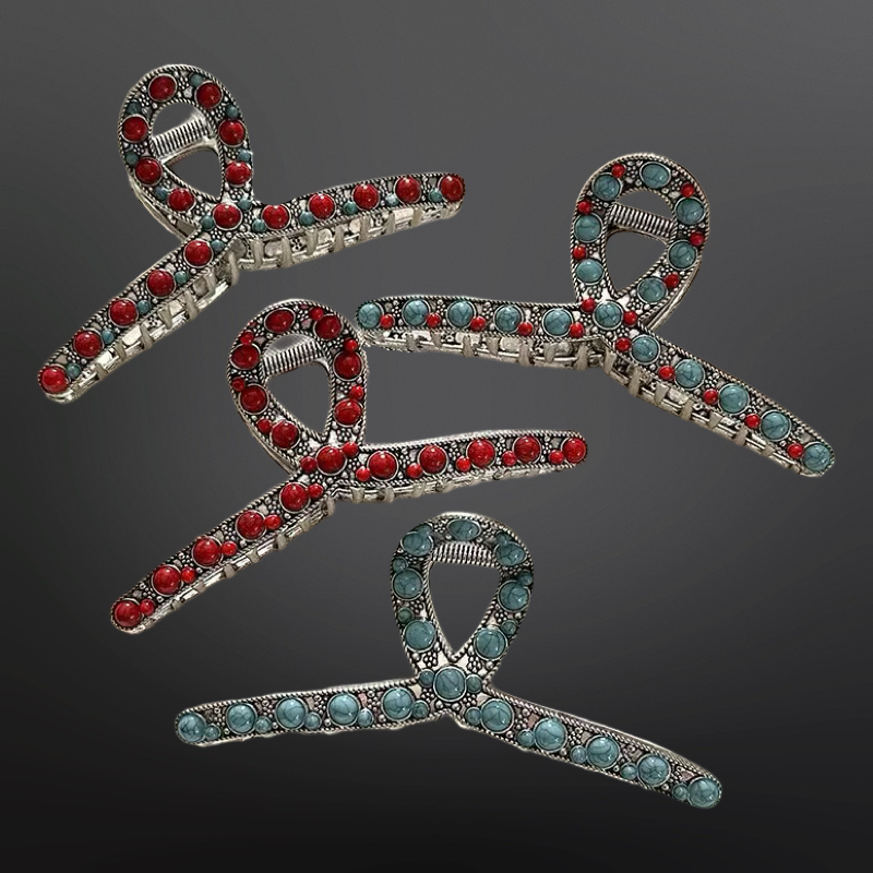 Westrian International - Vente Pince à cheveux – femme - Pince à cheveux perlée avec griffe en corail turquoise occidental1