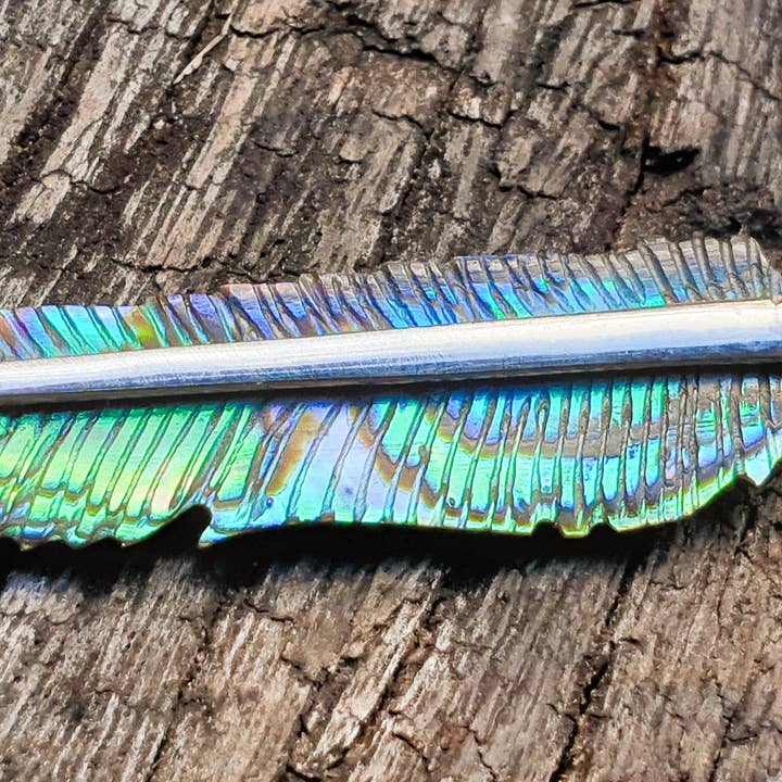 Feather Tribe - Vente Colliers à pendentif - Collier Plume Abalone Super Mini - Argent/Épine en Laiton2