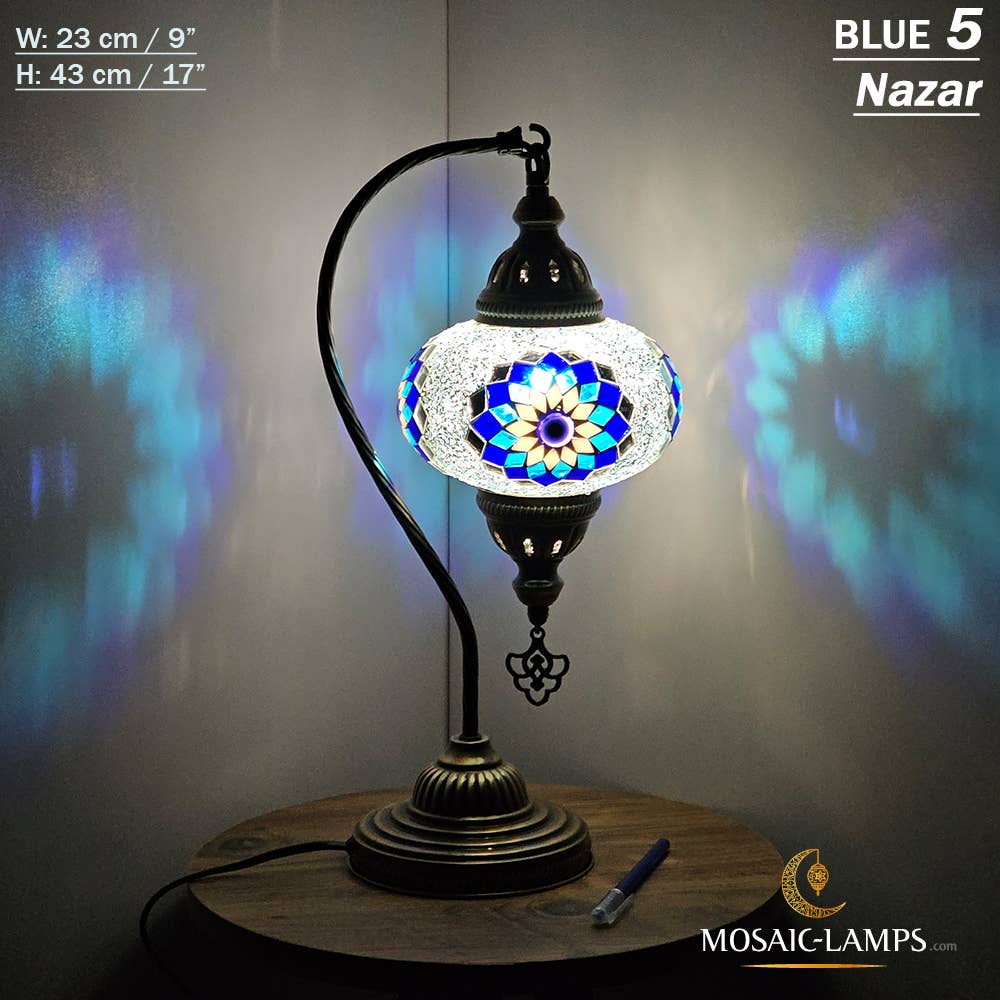 Mosaic Lamps - Wholesale Accent/Desk Lamp - 10+Colors - Gooseneck Large Globe Mosaic Table Lamp, Turkish8