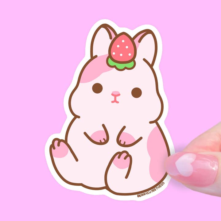 Strawberry Bunny Vinyl Sticker for wholesale by BerryCuteStudio