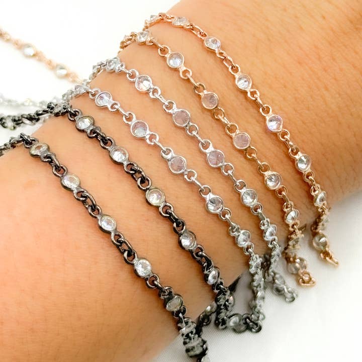 CZ27. Cubic Zirconia Round Shape Connected Chain for wholesale by Jewels & Chains