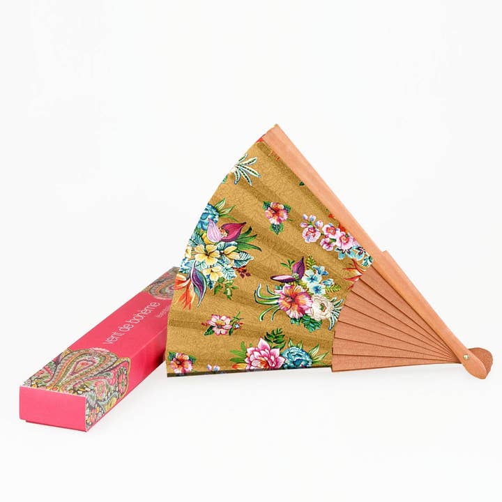 Vent de Bohème - Wholesale Handheld folding fan - TAÏNA wooden and cotton canvas fan2