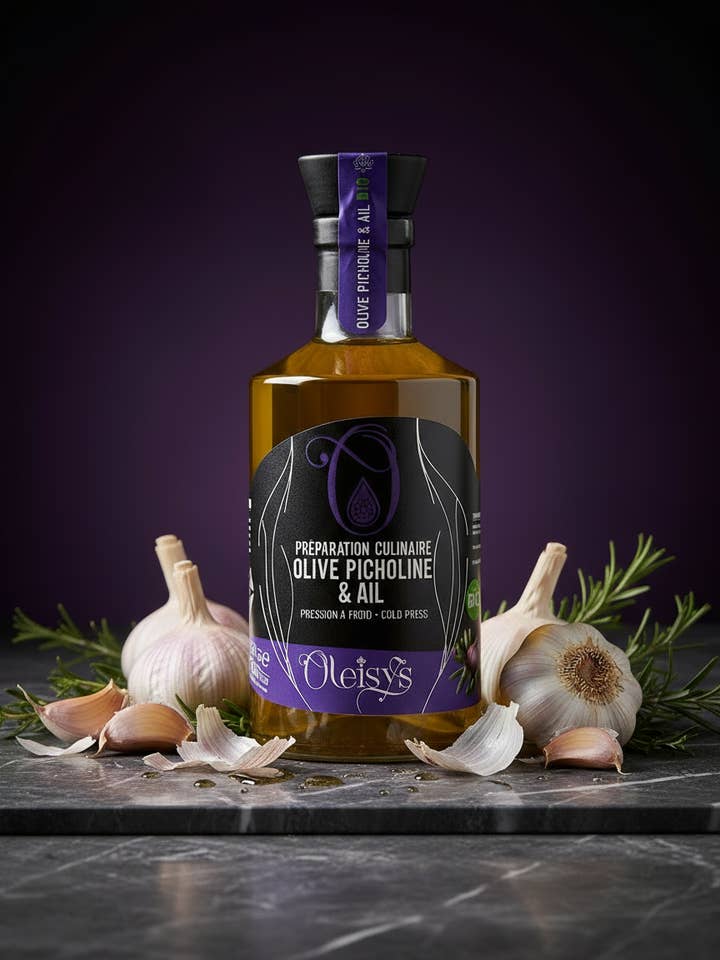 Preparação culinária Azeitona Picholine e Alho Biológico 200 ml por atacado de Oleisys