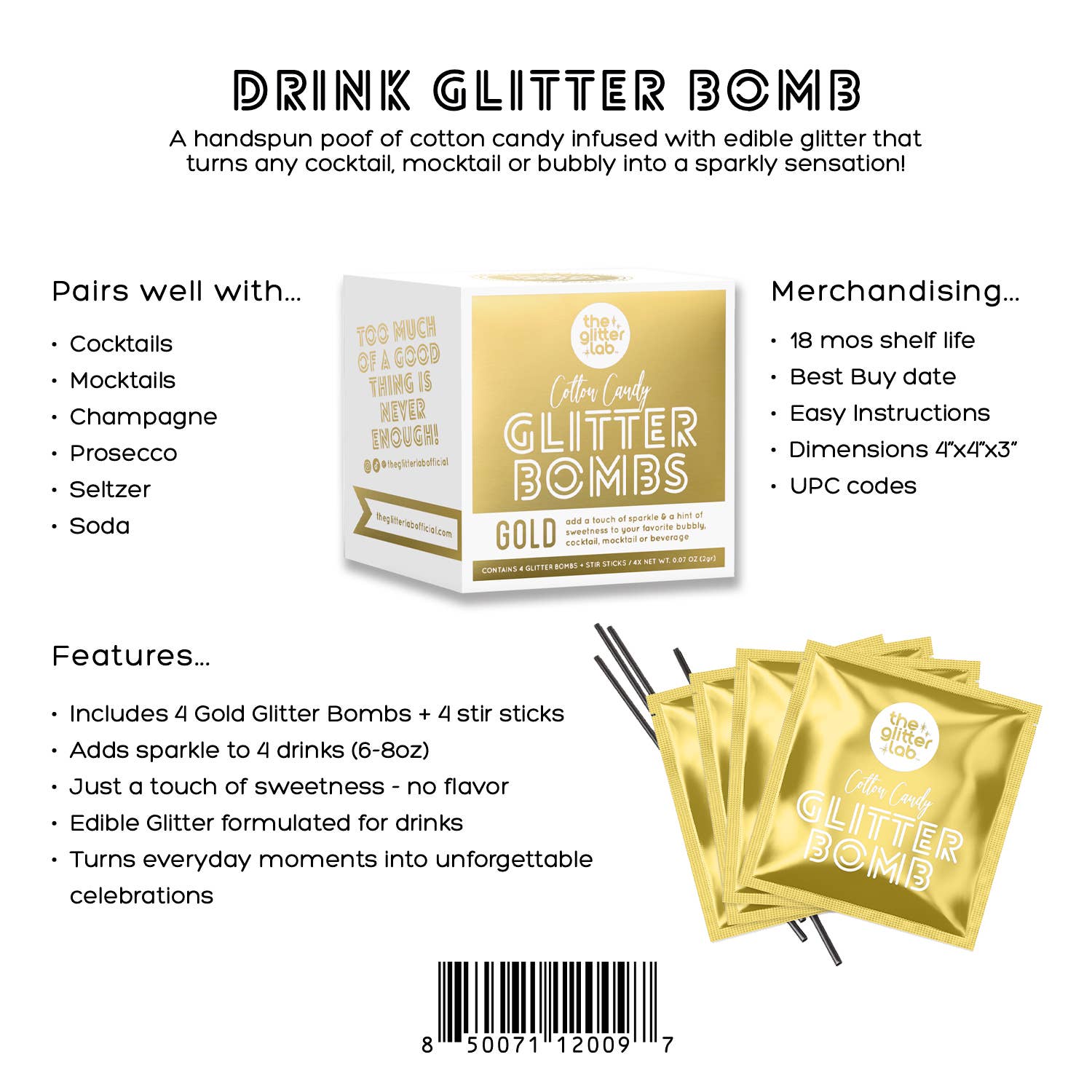 The Glitter Lab - Wholesale Elixir - Gold Drink Glitter Bombs for Cocktails, Mocktails & Bubbly3