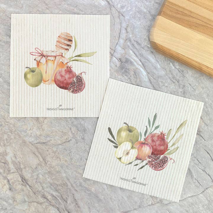 Honey Harvest, Pomegranates - 2pk Swedish Dish Cloth for wholesale by Indigo Tangerine