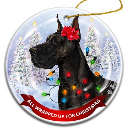 Pet Gifts USA, LLC - Wholesale Ornament - Great Dane Cropped Black All Wrapped Up Ornament