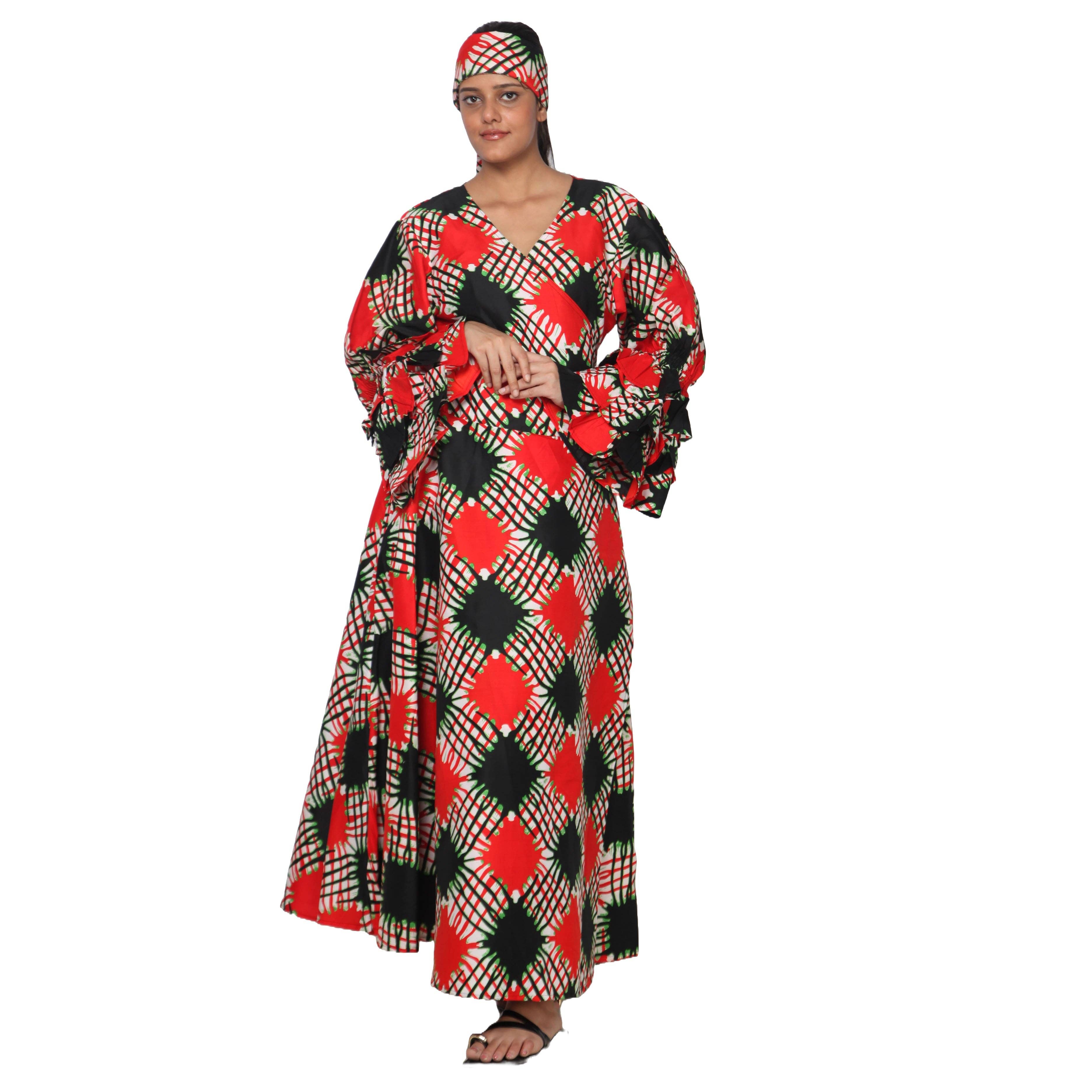 African Stars - Vente Robe – femme - Robe portefeuille en rayonne pour femme avec manches à volants -- FI-R80FS30