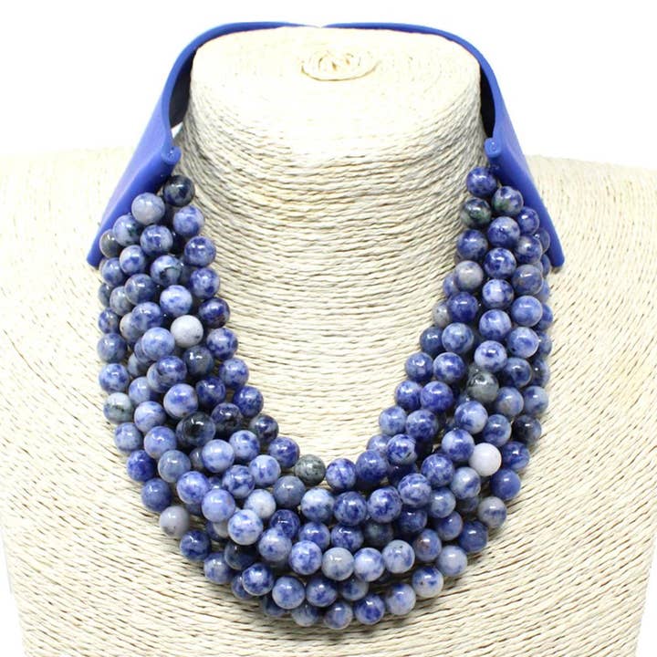 anbfashion - Wholesale Beaded/Pearl Necklace - FAUX LEATHER REALSTONE LAYERED BEAD CHUNKY NECKLACE