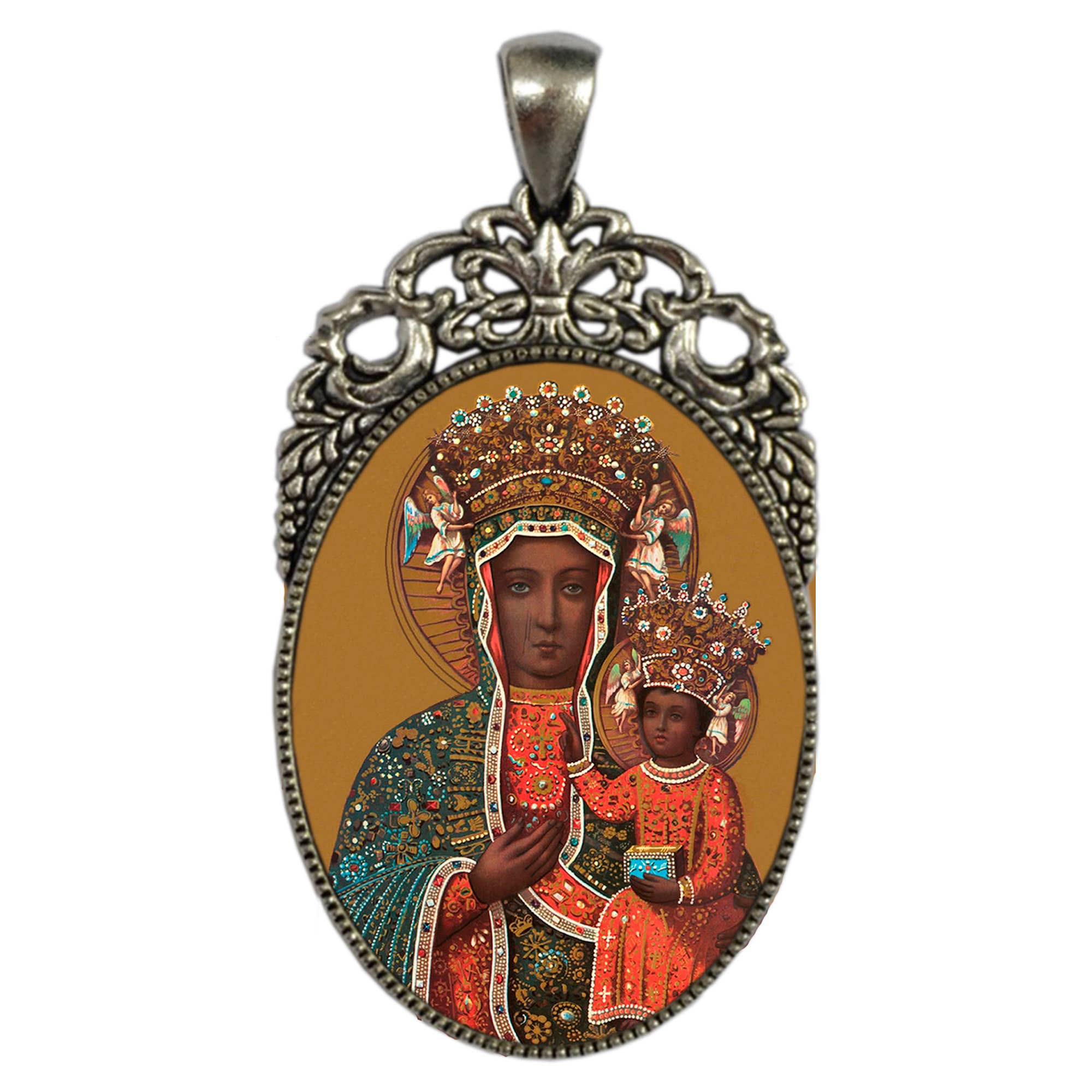 MariaSantissimaShop - Vente Collier de prière en perles - Chapelet noir de la Vierge, orné de strass colorés7