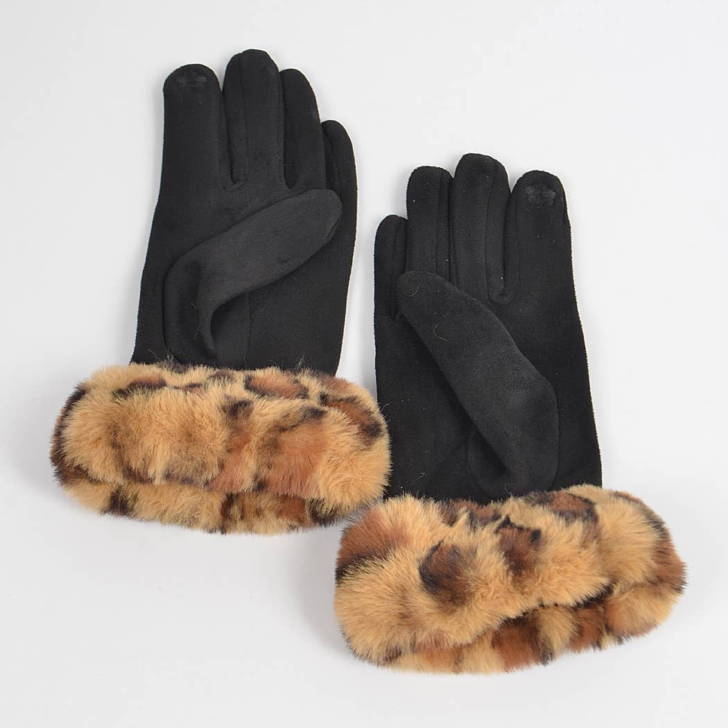 BK Faux Suede Gloves W faux Leo Fur for wholesale on Faire1