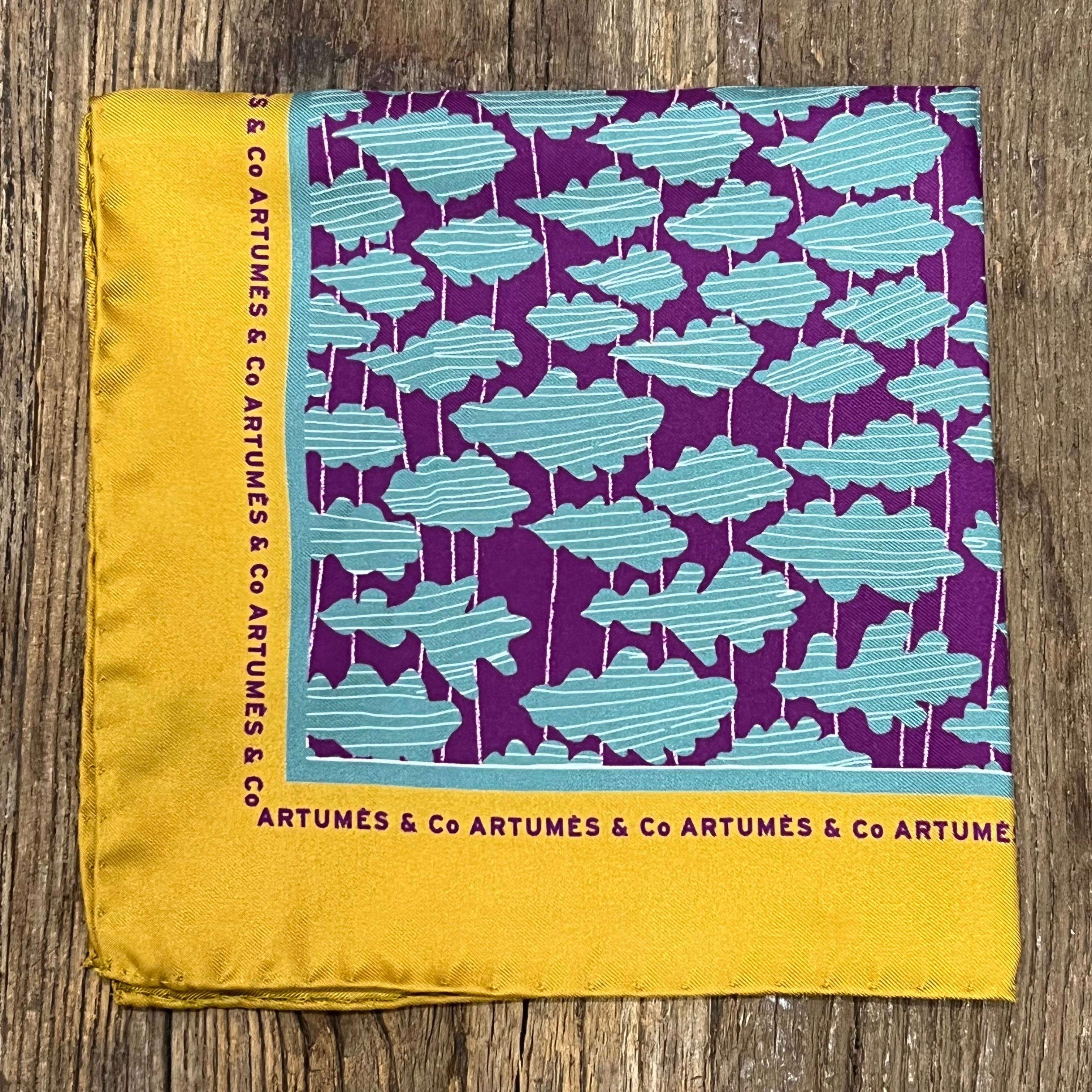 Artumès & Co - Wholesale Pocket Square - Men's - Soidatour madder oak leaf pouch - mauve lovat1