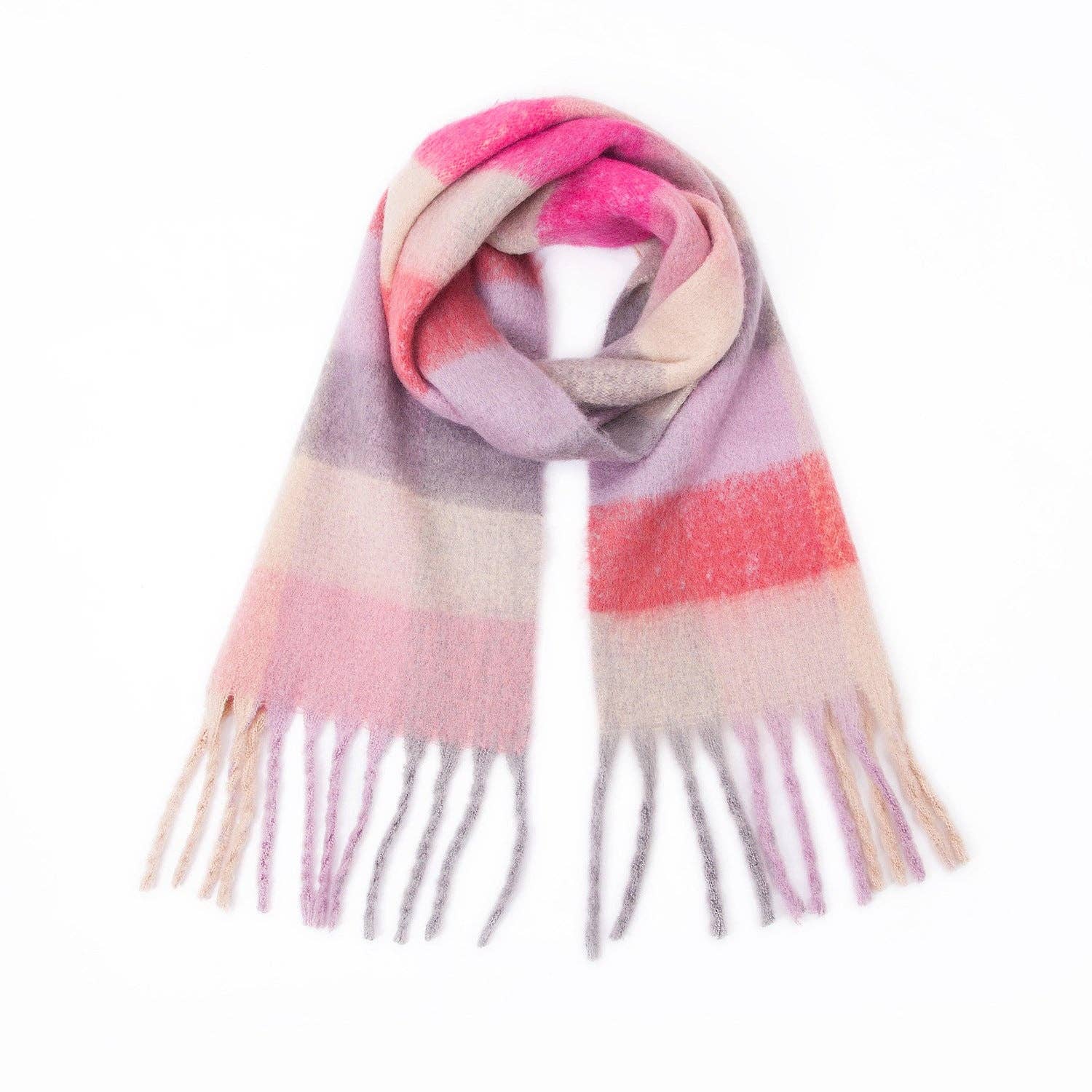 Dipped Shop - Wholesale Scarf - Women's - Coloful Plaid Tassel Scarves DPKS10121