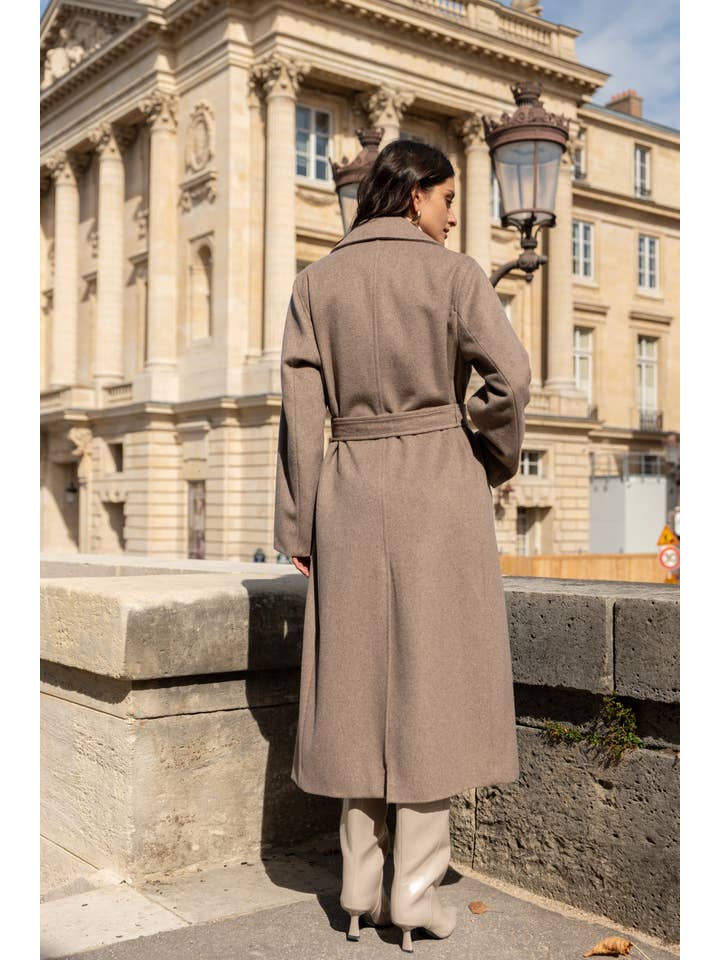 Attentif Paris - Wholesale Coat - Women's - Belted long coat in blended wool26