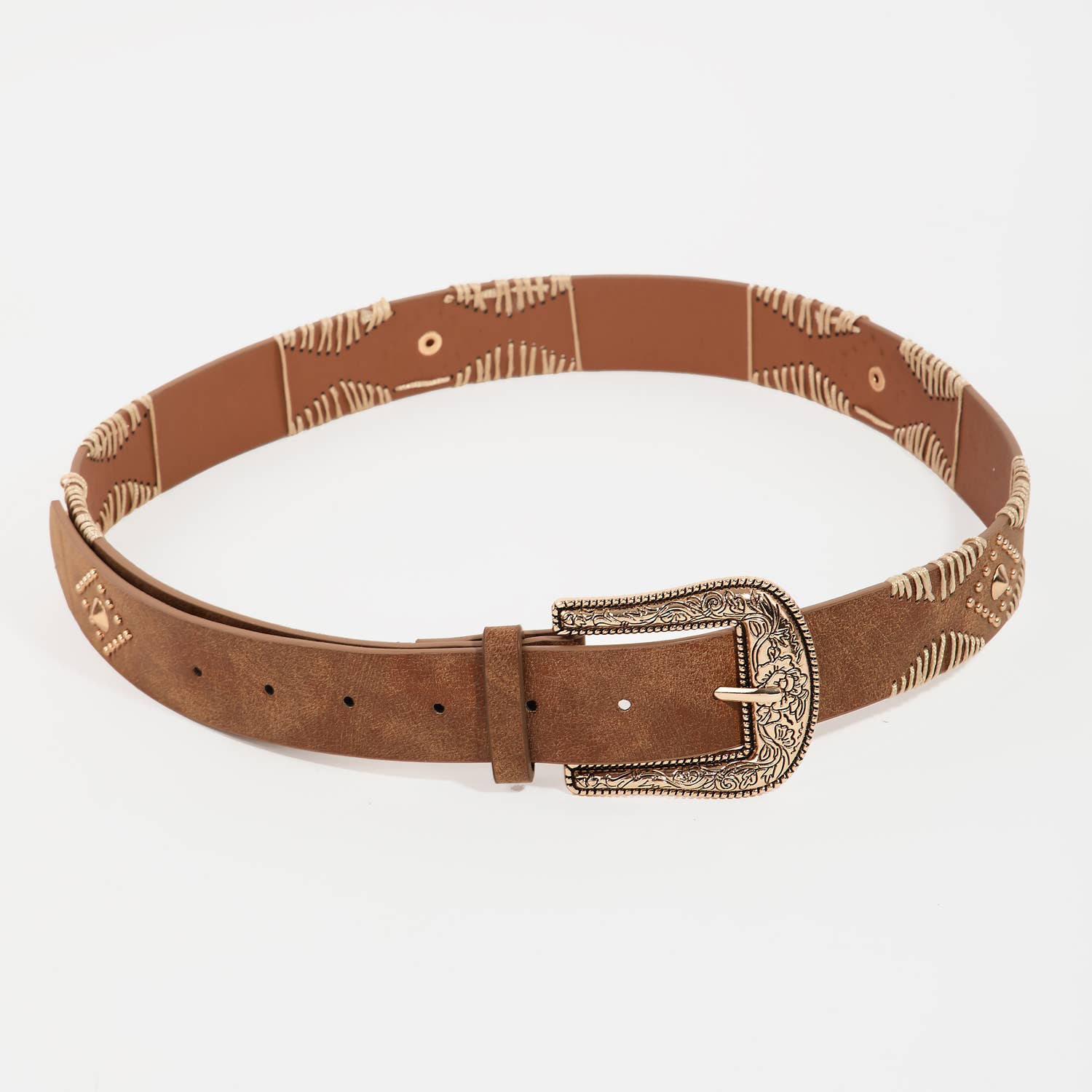 Collections by Fame Accessories - Wholesale Belt - Women's - Western Floral Etched Buckle Vegan Leather Belt2