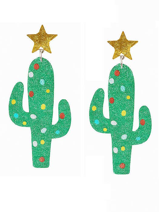 ( J658 ) BOUCLES D'OREILLES EN ACRYLIQUE THÈME NOËL - CACTUS pour la vente par Jewelry Max