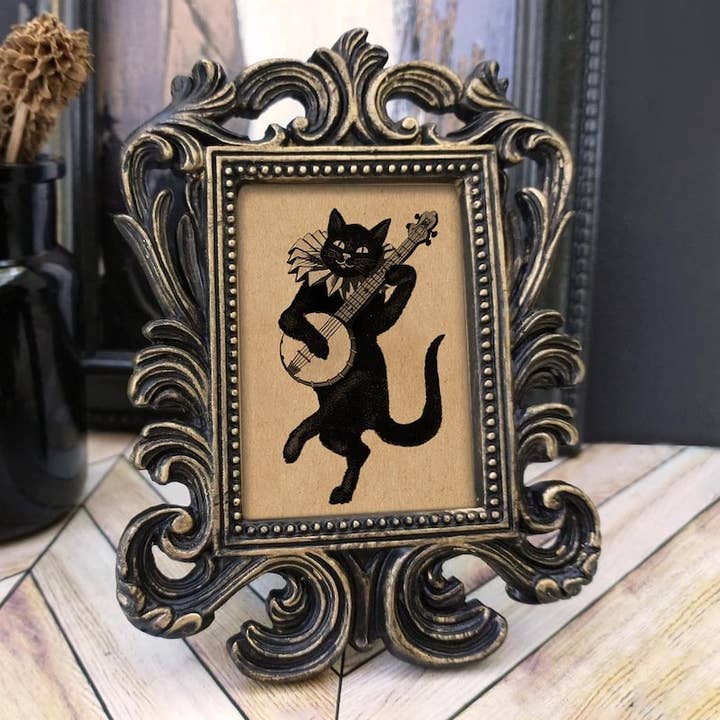 Vintage Mini Framed Print - Cat, Possum, Bat, Witch for wholesale by BoyPilot Goods