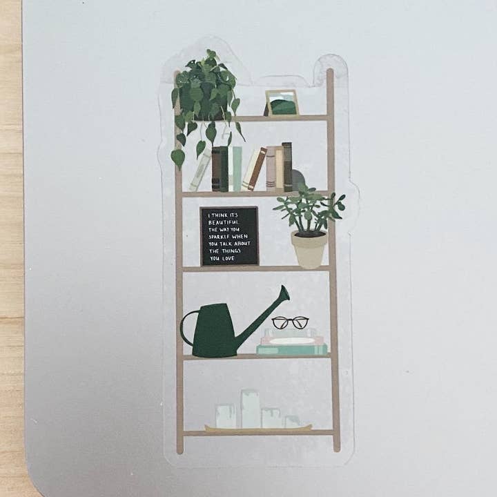 Plant-Filled Ladder Bookshelf CLEAR Sticker for wholesale by Clay Collection Co.