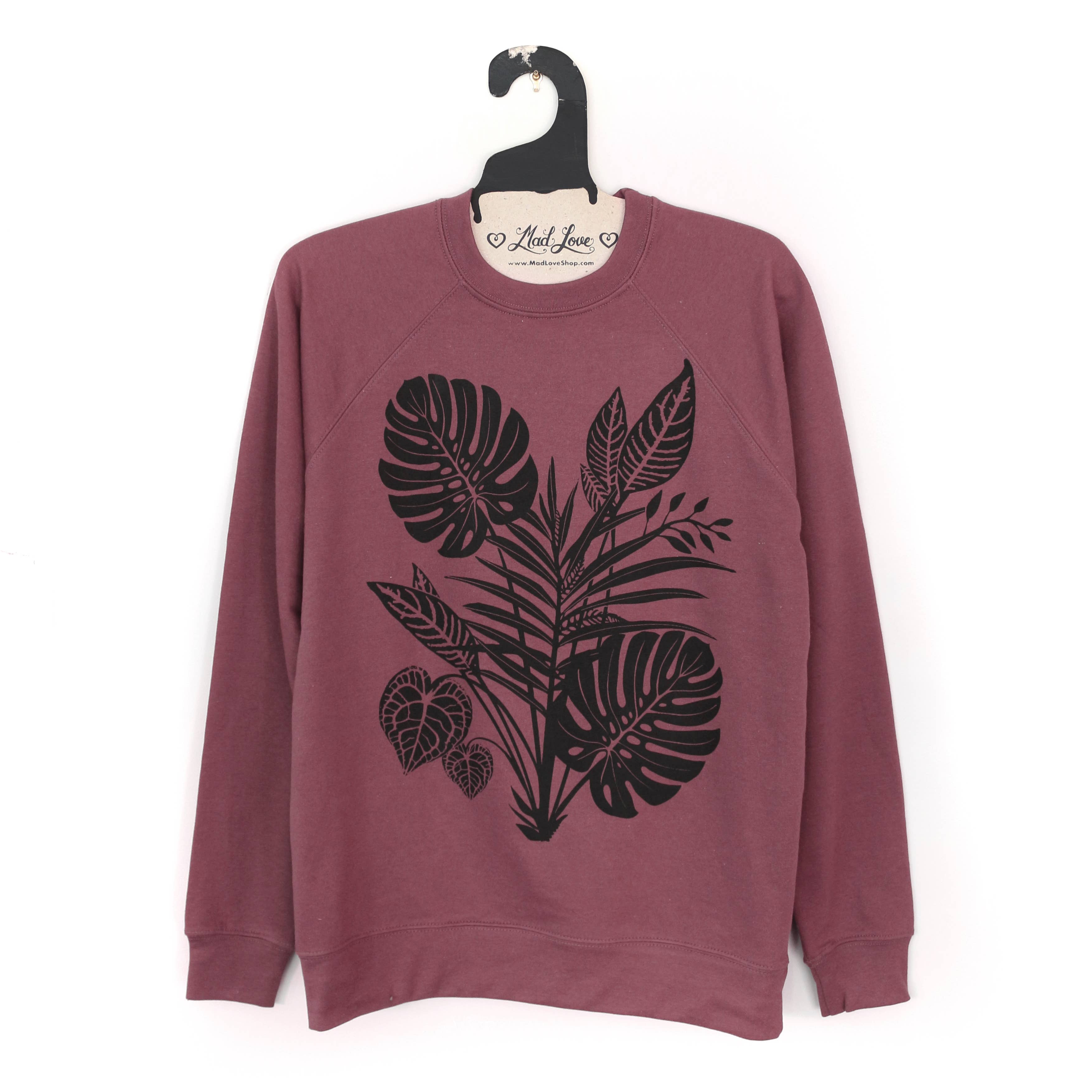 Mad Love Shop - Wholesale Graphic Sweatshirt - Women's - Unisex Mauve Lightweight Sweatshirt with Tropical Leaves1